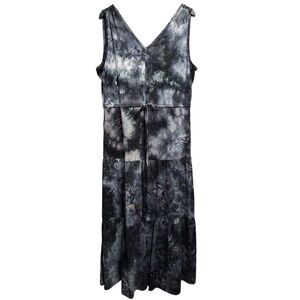 Nina Leonard Tie Dye Maxi Dress - V-neck Sleeveless Tiered Gathered Tie Waist XL